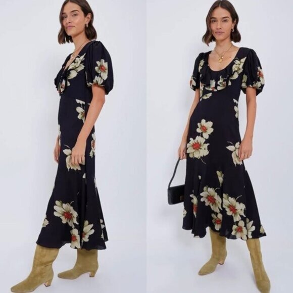 The Great Floral Medley Dress L 100% Viscose Midi Dress Boho Prairie Romantic - Picture 3 of 12